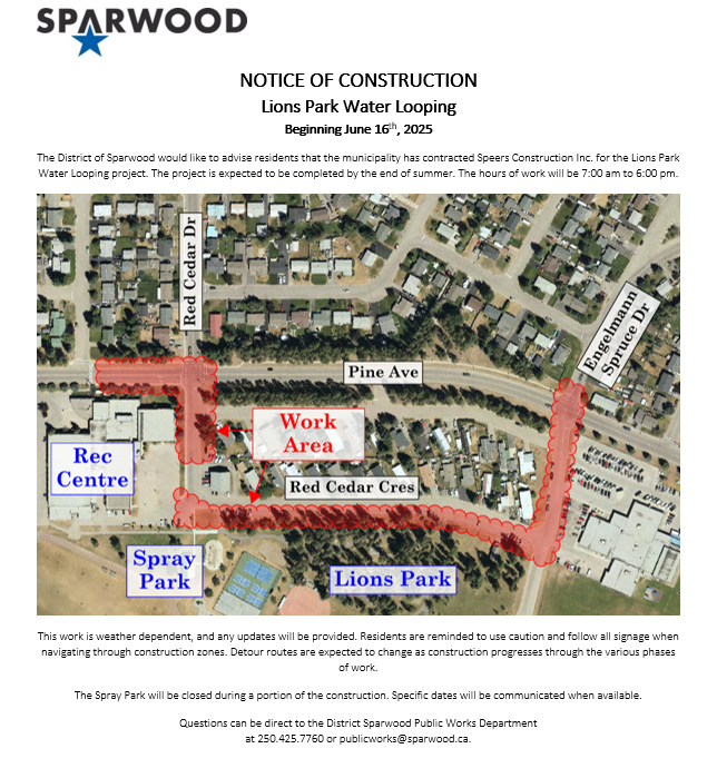 Construction Notice - Lions Park Water Looping Project